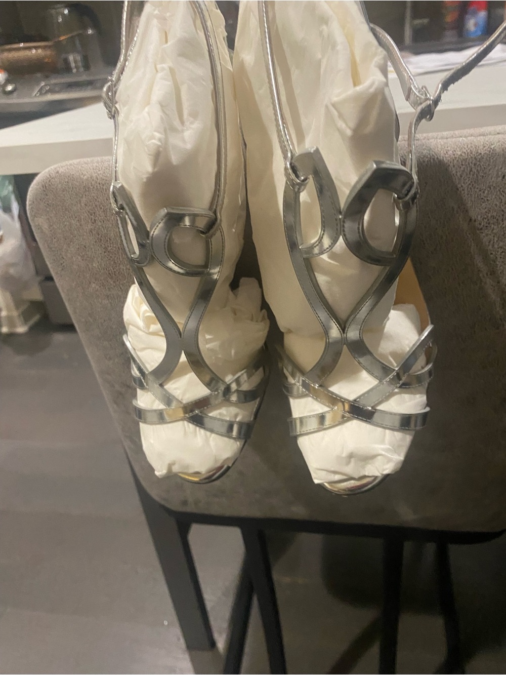 Christian Louboutin Silver Metallic Strappy High-Heels